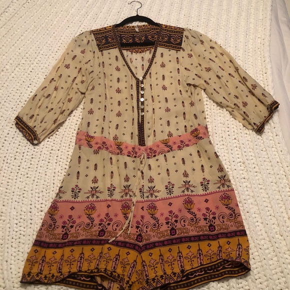 Vintage Spell Desert Wanderer Pink and Brown Boho Romper EUC Medium fit - Picture 2 of 5